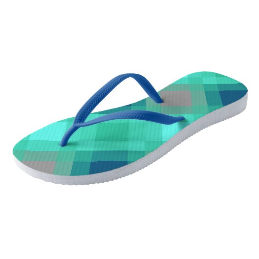 Mid-Century mega plaid - turkooizen & grijs Teenslippers (Schuin)