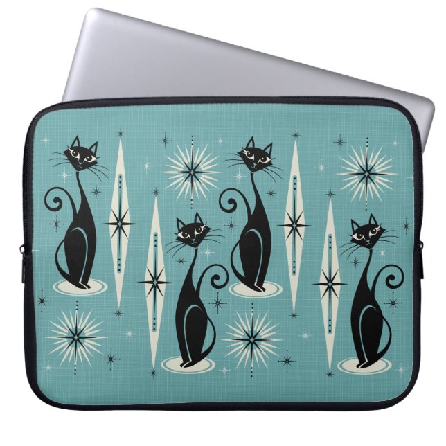 Mid Century Meow Atomic Cats - Blue ©studioxine Laptop Sleeve (Voorkant)