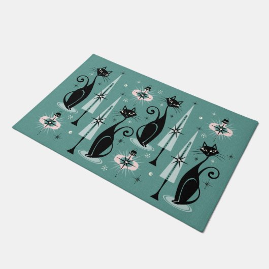 Mid Century Meow Atomic Kat Christmas Deurmat (Schuin)