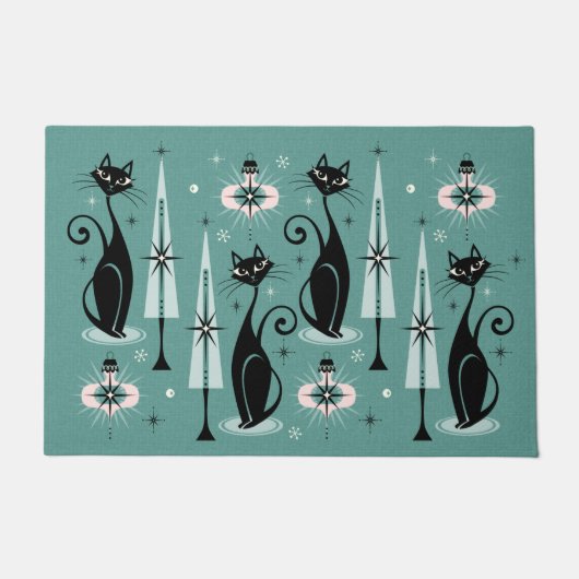 Mid Century Meow Atomic Kat Christmas Deurmat (Voorkant)