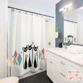 Mid Century Meow Retro Atomic Cats Roze Douchegordijn