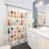 Mid Century Meow Retro Atomic Cats Roze Douchegordijn