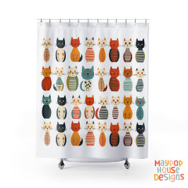 Mid Century Meow Retro Atomic Cats Roze Douchegordijn