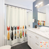 Mid Century Meow Retro Atomic Cats Roze Douchegordijn