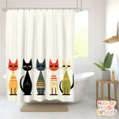 Mid Century Meow Retro Atomic Cats Roze Douchegordijn