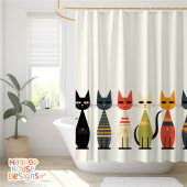 Mid Century Meow Retro Atomic Cats Roze Douchegordijn