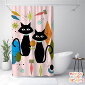 Mid Century Meow Retro Atomic Cats Roze Douchegordijn