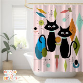 Mid Century Meow Retro Atomic Cats Roze Douchegordijn