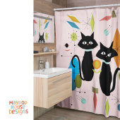 Mid Century Meow Retro Atomic Cats Roze Douchegordijn