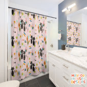 Mid Century Meow Retro Atomic Cats Roze Douchegordijn