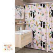 Mid Century Meow Retro Atomic Cats Roze Douchegordijn