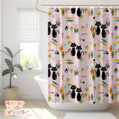 Mid Century Meow Retro Atomic Cats Roze Douchegordijn