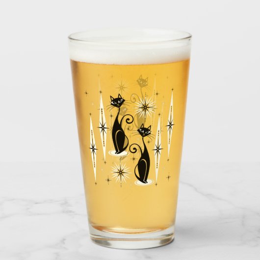 Mid Century Meow Retro Atomic Cats ©studioxine Glas (Voorkant gevuld)