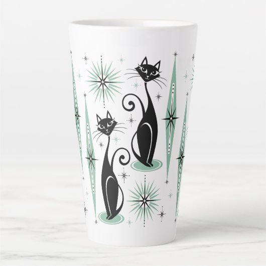 Mid Century Meow Retro Atomic Cats ©studioxine Latte Mok (Voorkant)