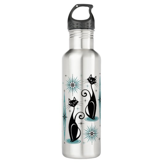 Mid Century Meow Retro Atomic Cats ©studioxine Waterfles (Voorkant)