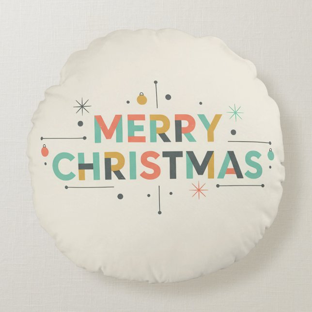 Mid-Century Merry Christmas – Retro Style Rond Kussen (Voorkant)