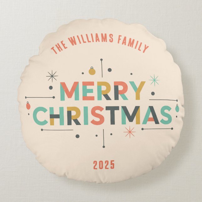 Mid-Century Merry Christmas – Retro Style Rond Kussen (Voorkant)