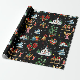 Mid-Century Middernacht Noel Cadeaupapier