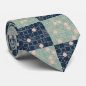 Mid-Century Mint & Navy Atomic Starburst  Stropdas (Opgerold)