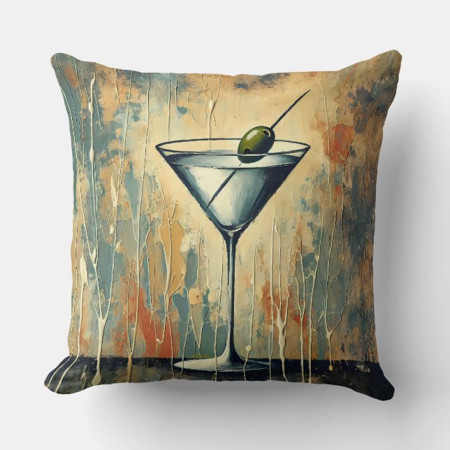Mid Century Mixed Media Martini Art Kussen (Voorkant)