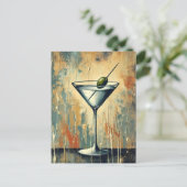 Mid Century Mixed Media Martini Kunst Briefkaart (Staand voorkant)