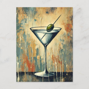 Mid Century Mixed Media Martini Kunst Briefkaart