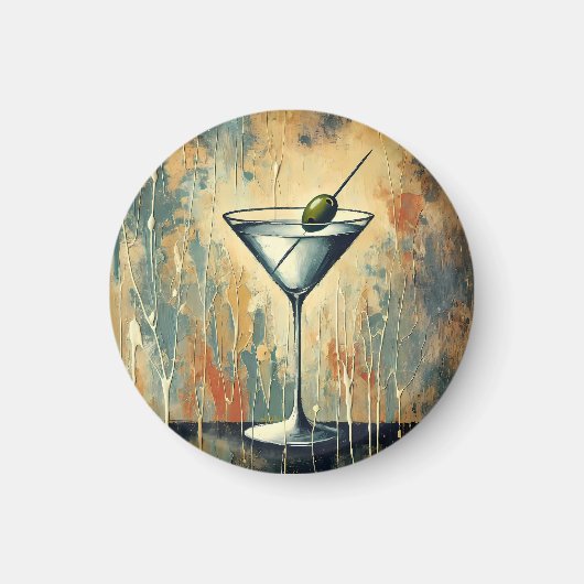 Mid Century Mixed Media Martini Kunst Magneet (Voorkant)