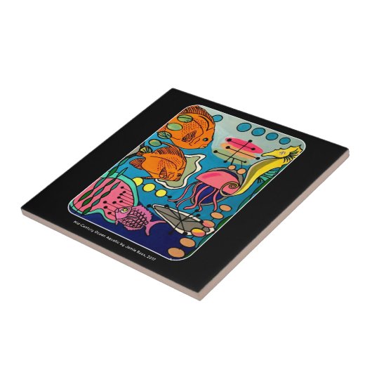 Mid Century Mod Abstract Ocean Aquatic schilderij  Tegeltje (Zijkant)