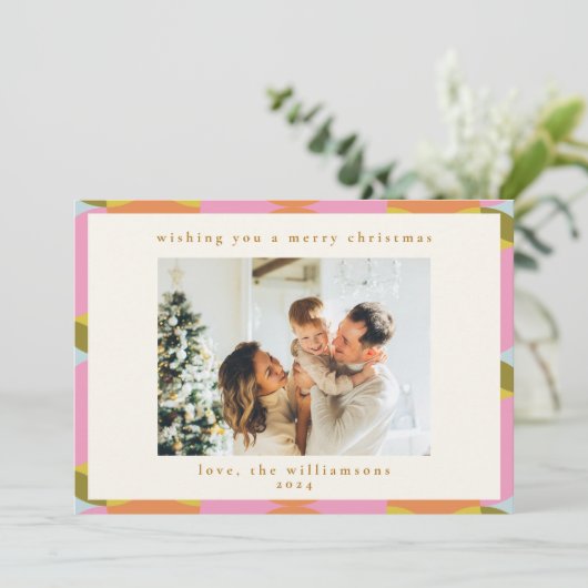 Mid Century Mod Abstracte geometrische kerstfoto Feestdagenkaart (Staand voorkant)