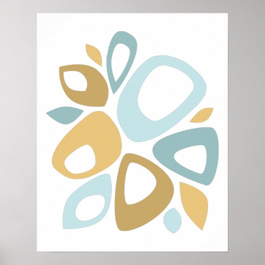 Mid Century Mod Aqua, Geel Abstract Sierkussen Poster (Voorkant)