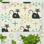 Mid Century Mod Atomic Cats with Retro Starbursts  Theedoek (Gevouwen)