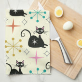 Mid Century Mod Atomic Cats with Retro Starbursts Theedoek (Quarter Fold)