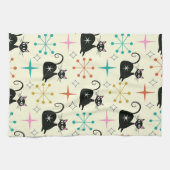 Mid Century Mod Atomic Cats with Retro Starbursts Theedoek (Horizontaal)