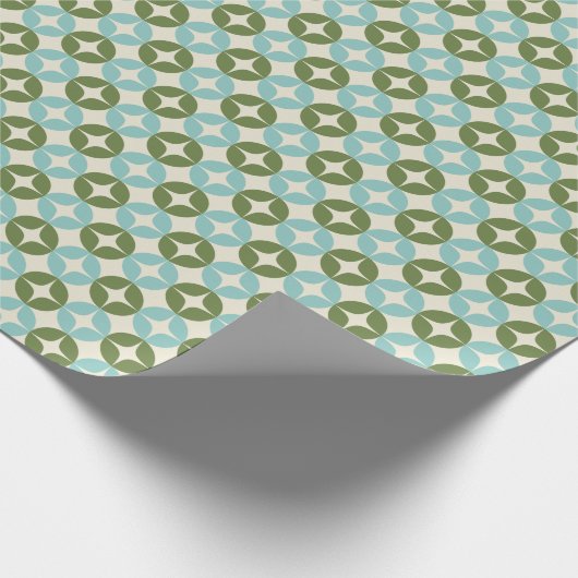 Mid Century Mod Blauw Sage Groen Feestelijk Geomet Cadeaupapier (Hoek)