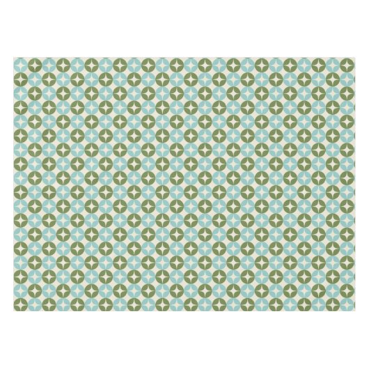 Mid Century Mod Blauw Sage Groen Feestelijk Geomet Tafelkleed (Voorkant (Horizontaal))