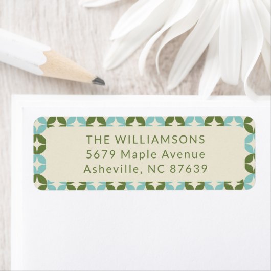 Mid Century Mod Blauw Sage Groen Retouradres Etiket (Insitu)