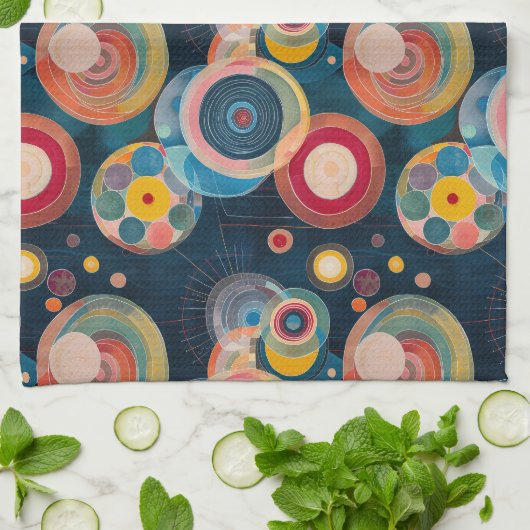 Mid Century Mod Circles in stijl van Hilma af Klin Theedoek (Gevouwen)