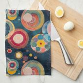 Mid Century Mod Circles in stijl van Hilma af Klin Theedoek (Quarter Fold)