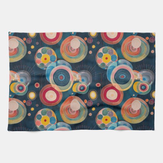 Mid Century Mod Circles in stijl van Hilma af Klin Theedoek (Horizontaal)