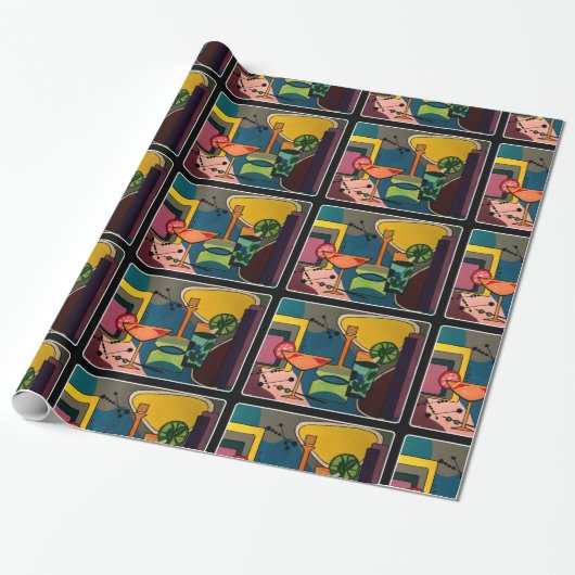 'Mid Century Mod Cocktails'-schildering op een Cadeaupapier (Uitgerold)