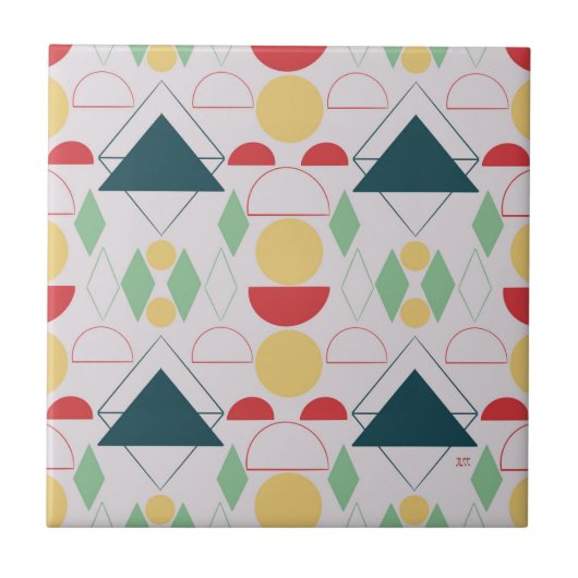 Mid Century Mod Geometric Grey Ceramic Tegel Tegeltje (Voorkant)