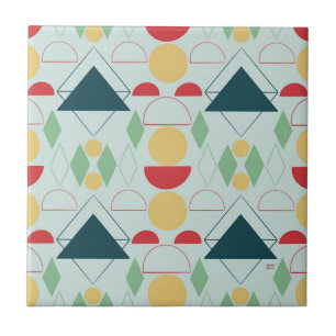 Mid Century Mod Geometric Mint Ceramic Tegel Tegeltje