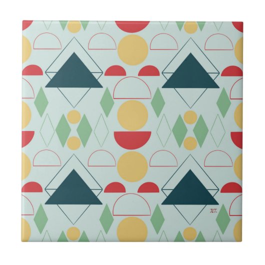 Mid Century Mod Geometric Mint Ceramic Tegel Tegeltje (Voorkant)