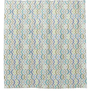 Mid Century Mod Geometric Pattern Blues Douchegordijn
