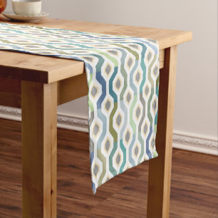 Mid Century Mod Geometric Pattern Blues Korte Tafelloper