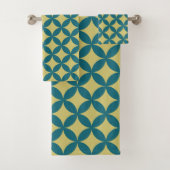 Mid-Century Mod Geometrische Retro Modern Blauw Gr Bad Handdoek (Insitu)
