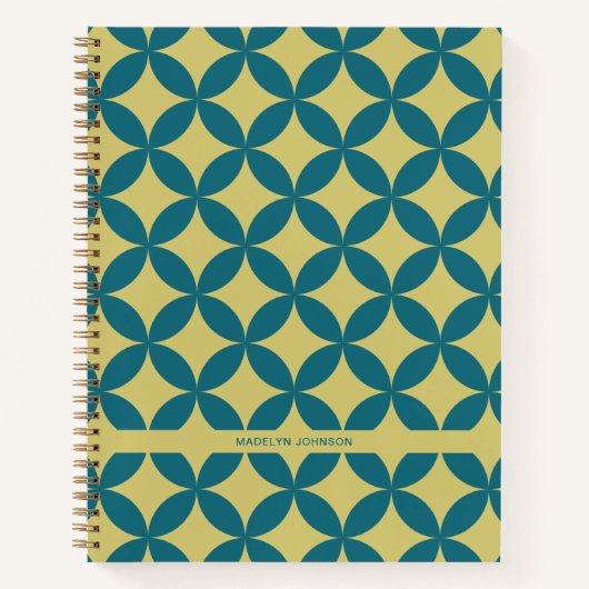 Mid-Century Mod Geometrische Retro Modern Blauwgro Notitieboek (Voorkant)