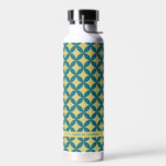 Mid-Century Mod Geometrische Retro Modern Blauwgro Waterfles<br><div class="desc">Dit retro mid mod-patroon in blauwgroen en avocado maakt een leuke en kleurrijke uitspraak. Coördinerende items beschikbaar.</div>