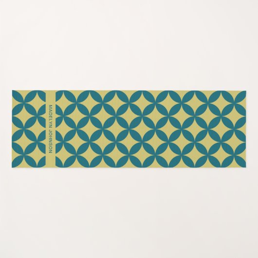 Mid-Century Mod Geometrische Retro Modern Blauwgro Yogamat (Voorkant (horizontaal))