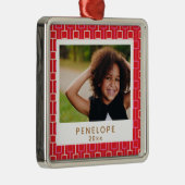 Mid Century Mod Kerstroodpatroon - Aangepaste foto Metalen Ornament (Rechts)